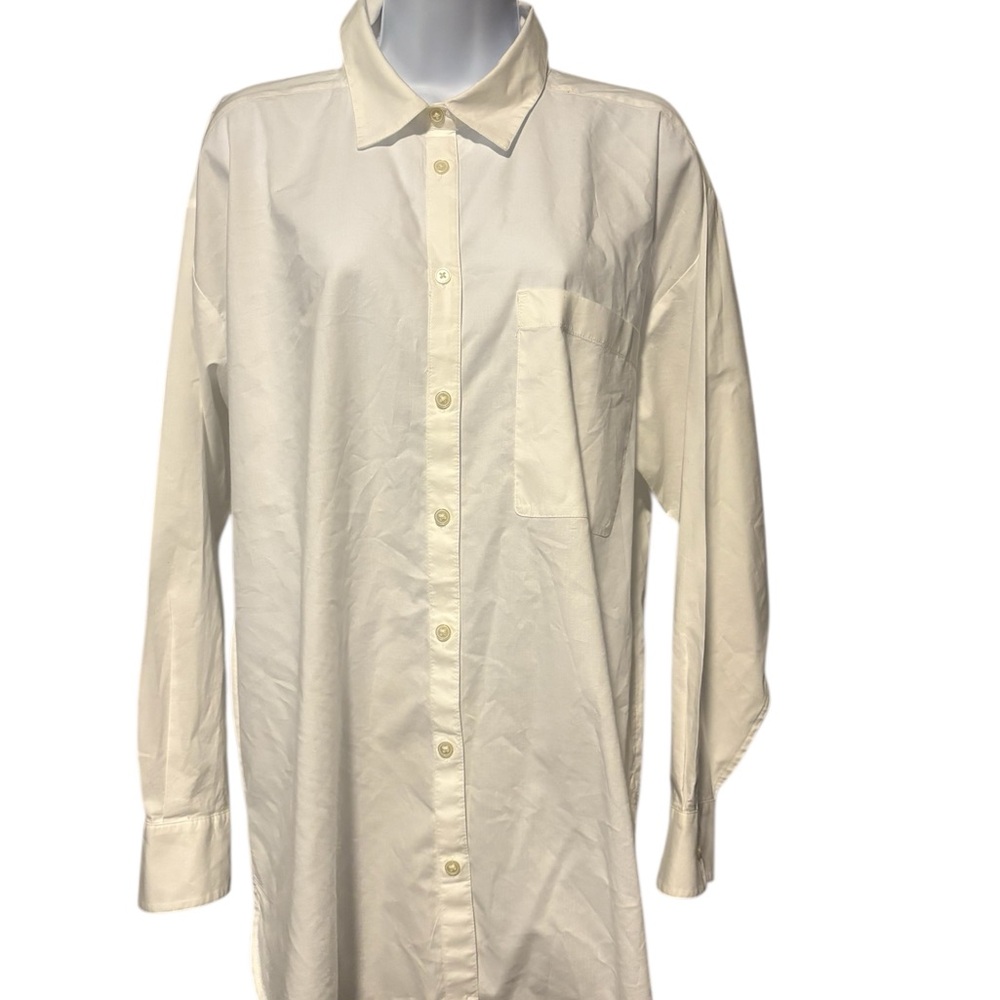 Loft Women’s Classic White Button Up Blouse With Front Pocket Large
